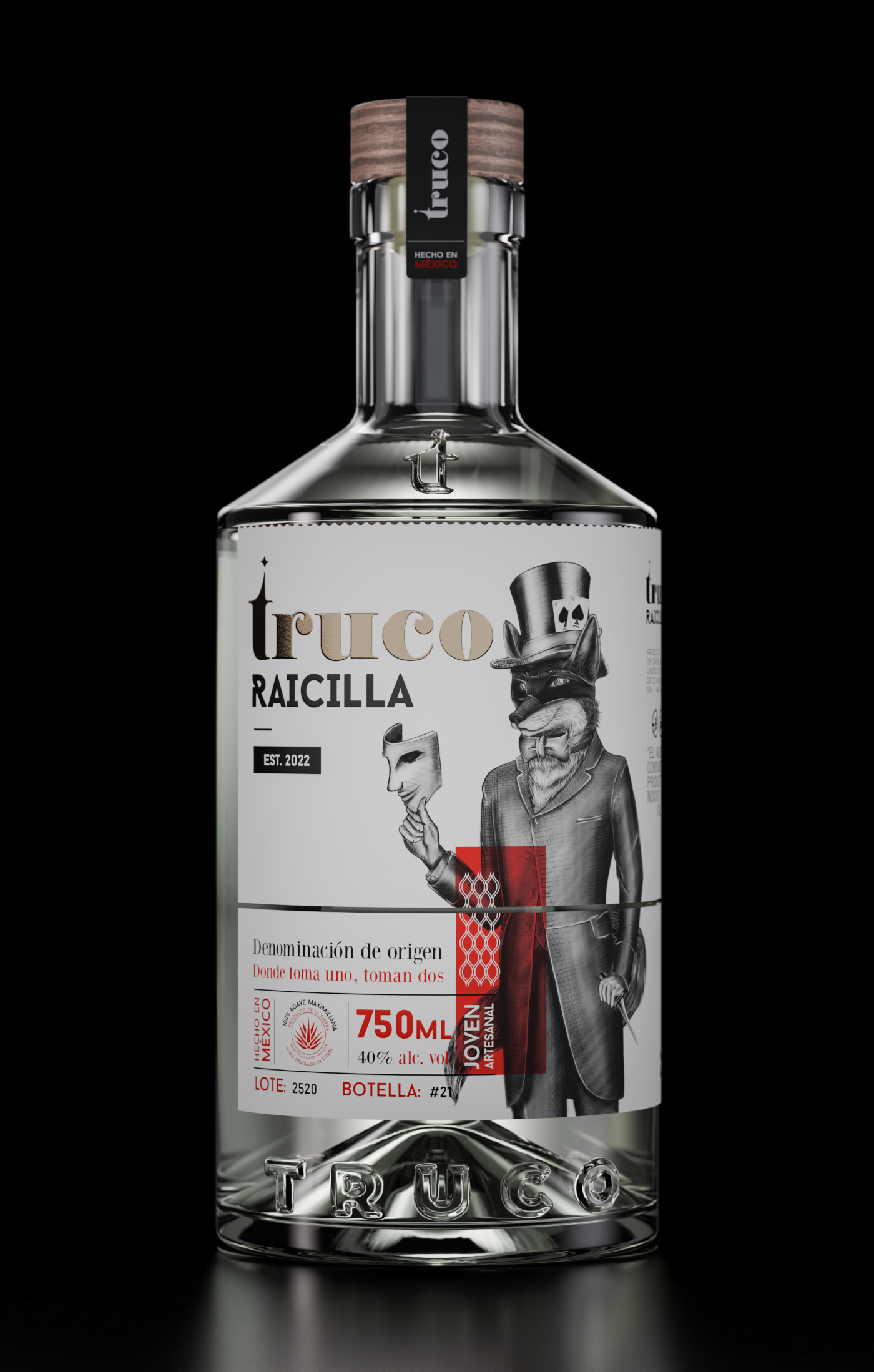 DIseño de botella Raicilla Mezcal